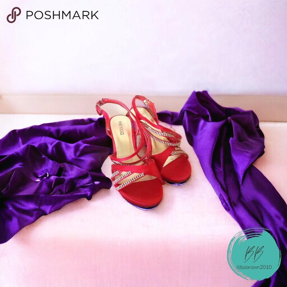 Red Rhinestone and Satin high Heels...Never Worn